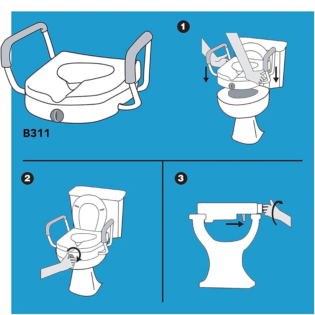 Carex E-Z Lock 5" Raised Toilet Seat W/ Adjustable Armrests - Image 3