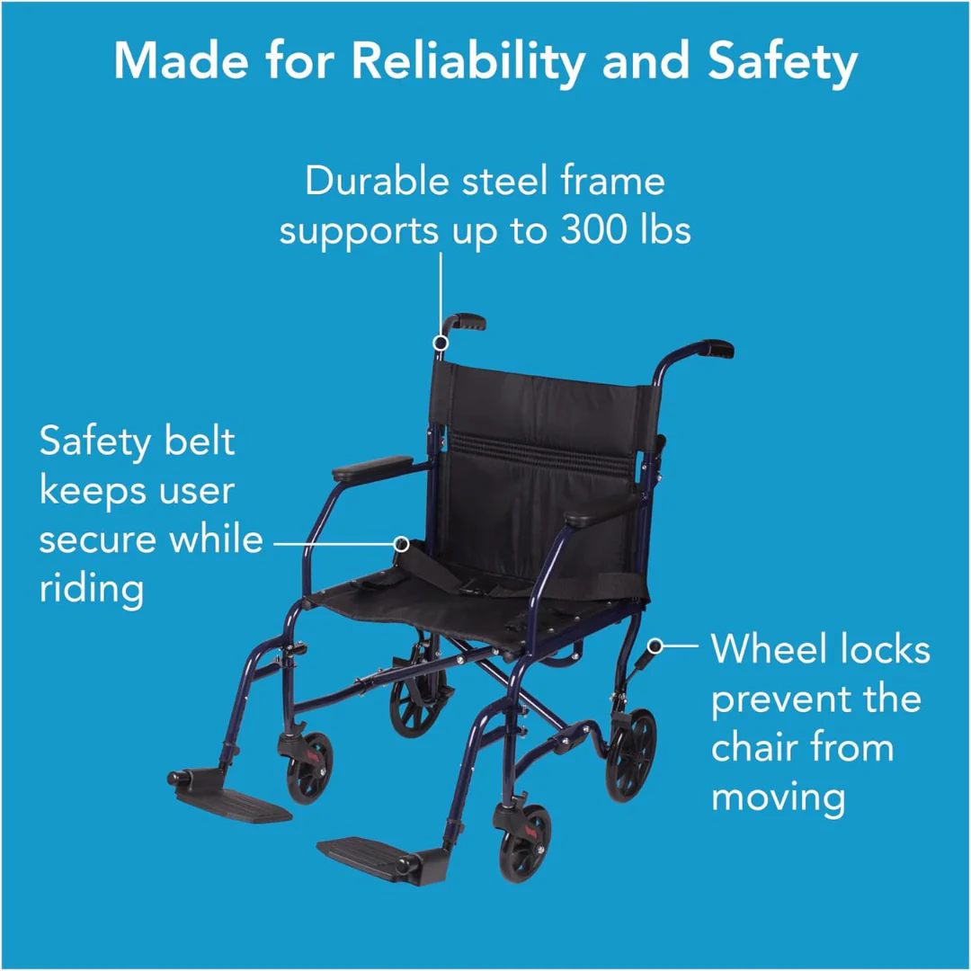 Carex Folding Steel Transport Wheelchair - 19" Seat - Image 6