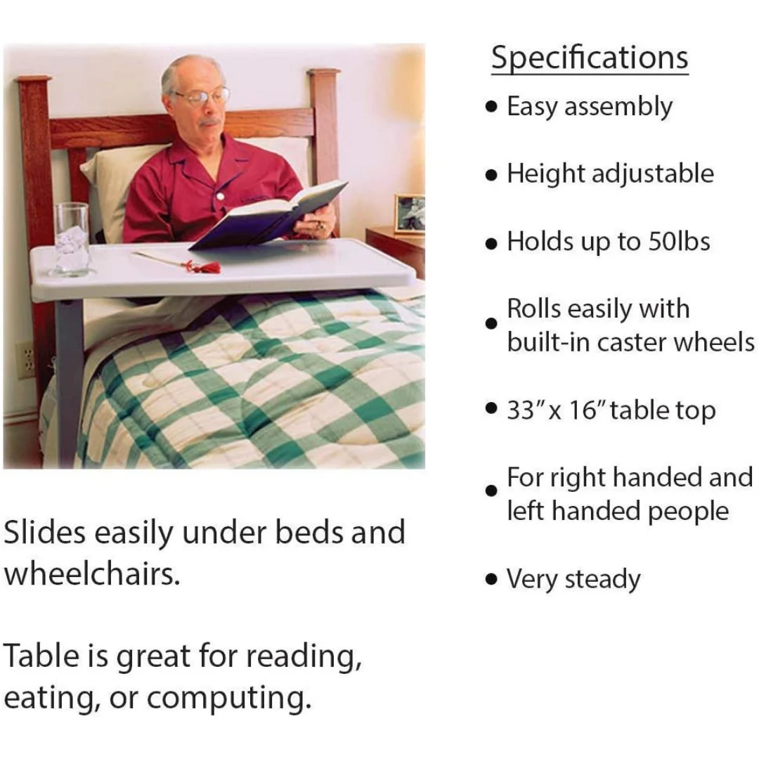Carex Height Adjustable Rolling Overbed Table with XL Surface - Image 4