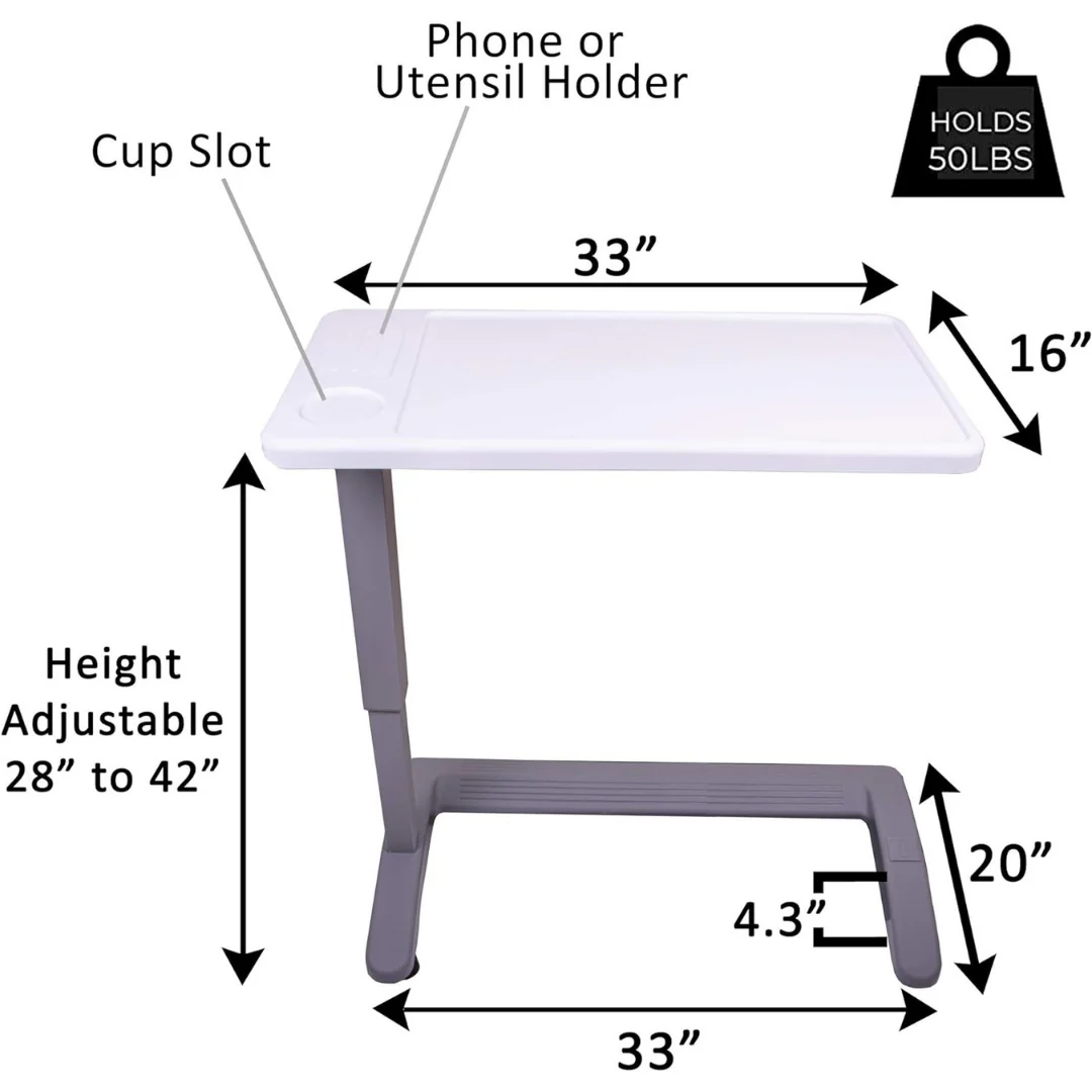 Carex Height Adjustable Rolling Overbed Table with XL Surface - Image 6