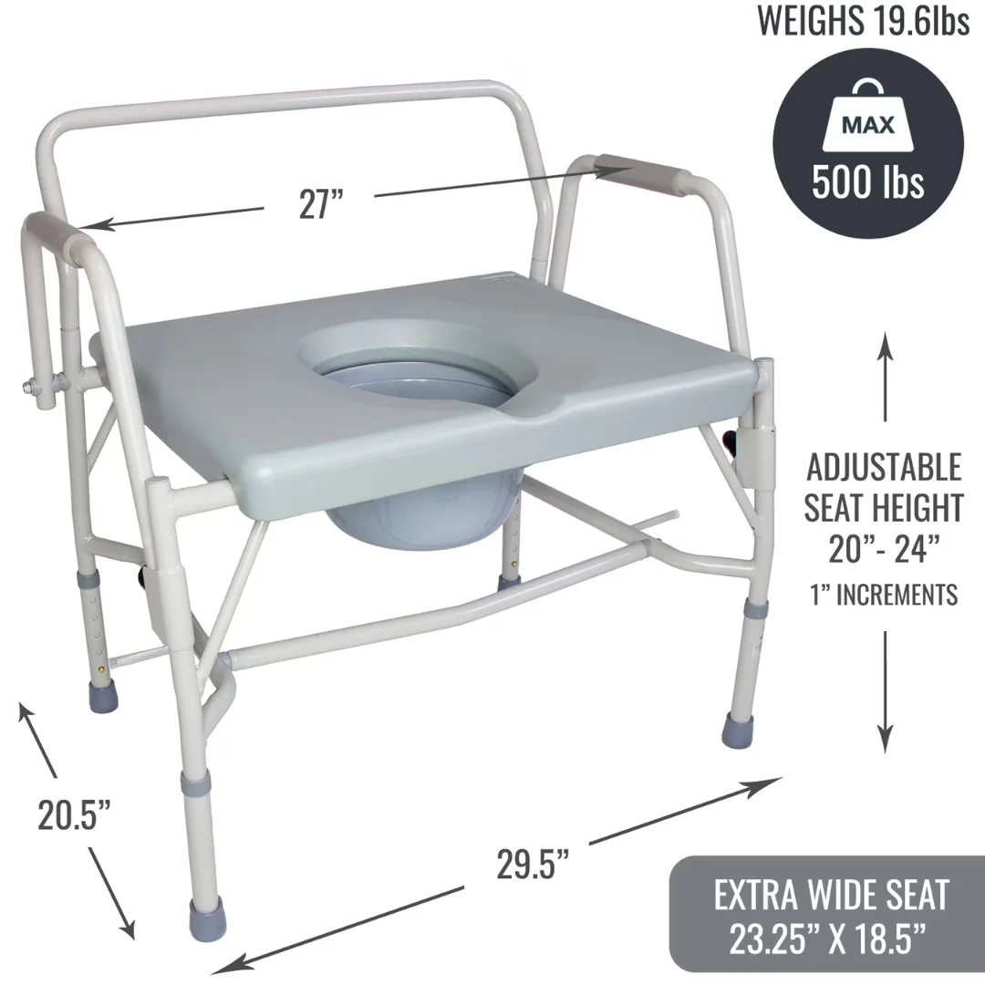 DMI Drop Arm Portable Bariatric Toilet Commode w/ Extra-Wide Seat - Image 5
