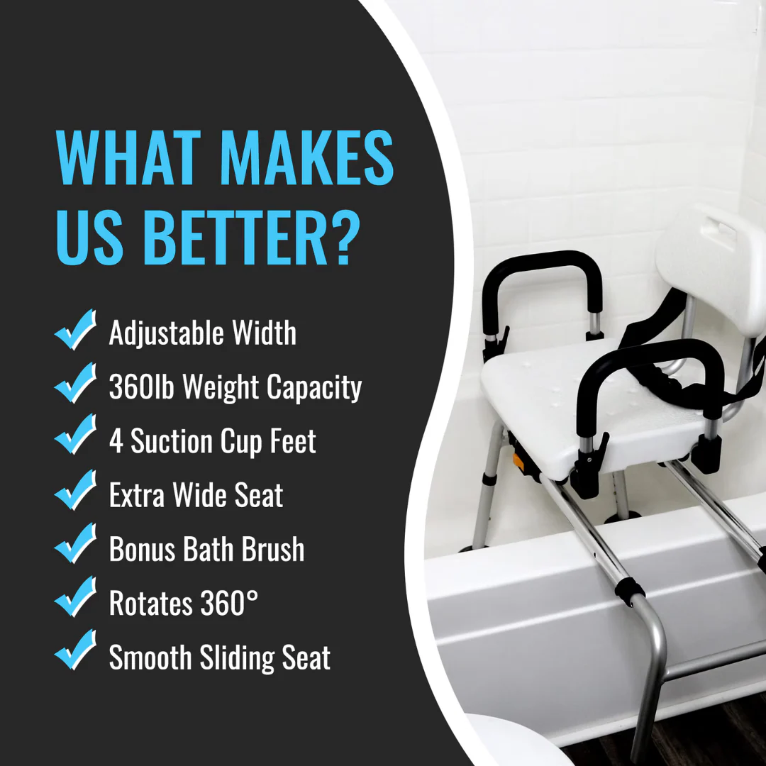 DMI Rotating Sliding Tub Transfer Bench - Adjustable with Extra Wide Seat - Image 7