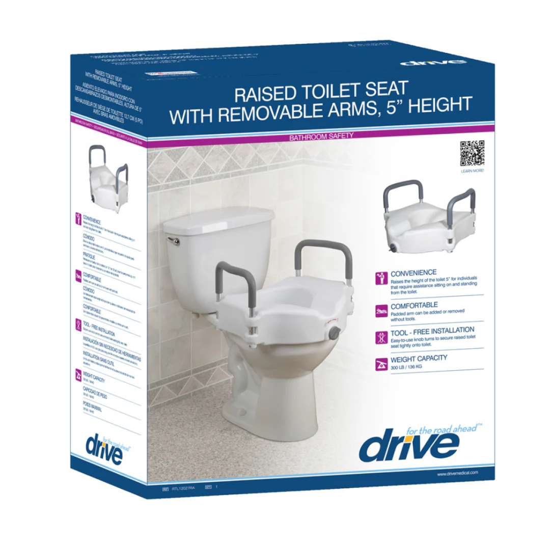 Drive 2-in-1 Locking Raised Toilet Seat with Removable Arms - 5" Rise - Image 3