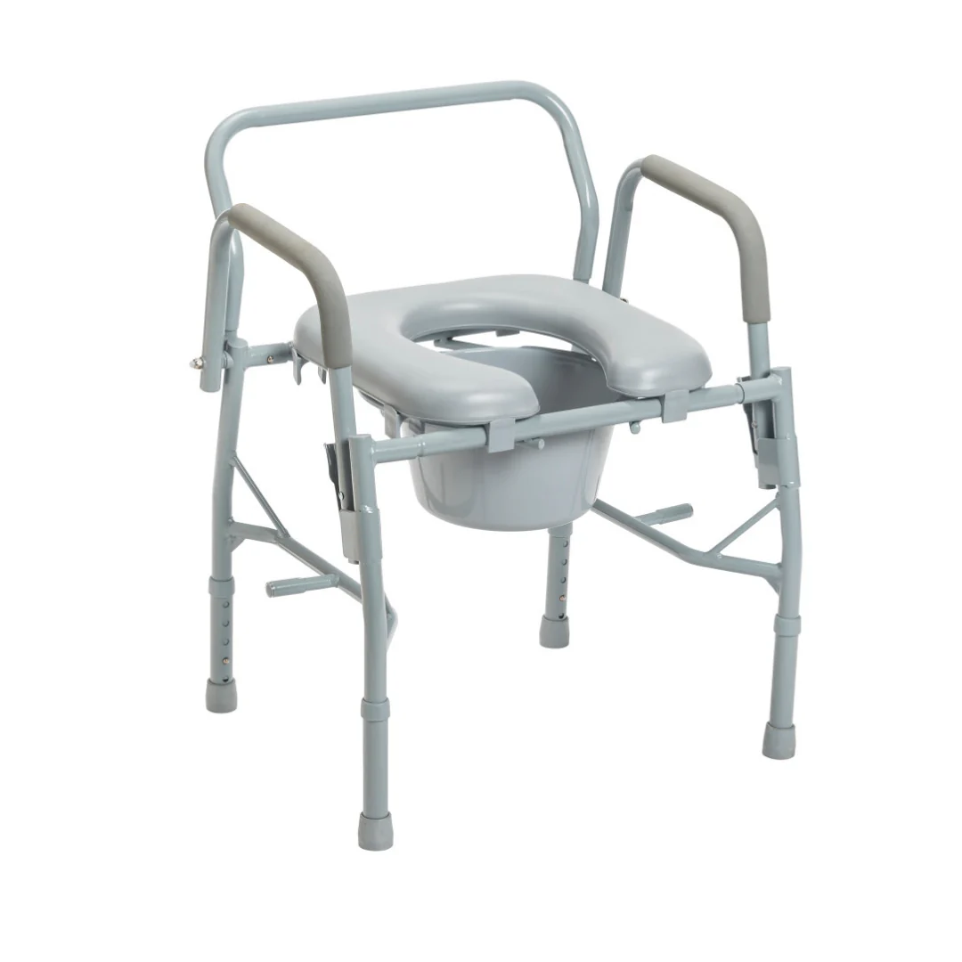 Drive Drop Arm Steel Commode with Padded Seat