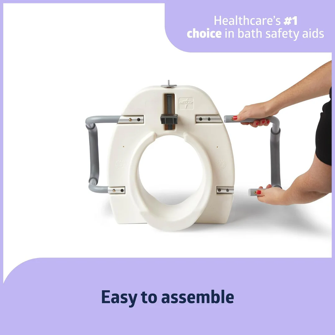 Medline Bariatric 5" Elongated Raised Toilet Seat with Lock and Removable Padded Arms - Image 4