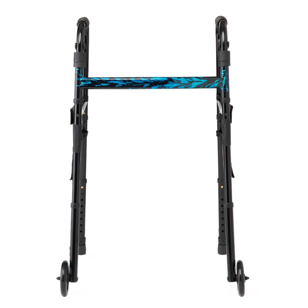 Medline Folding Trigger Walker with 5" Wheels and Side Bags - Image 6
