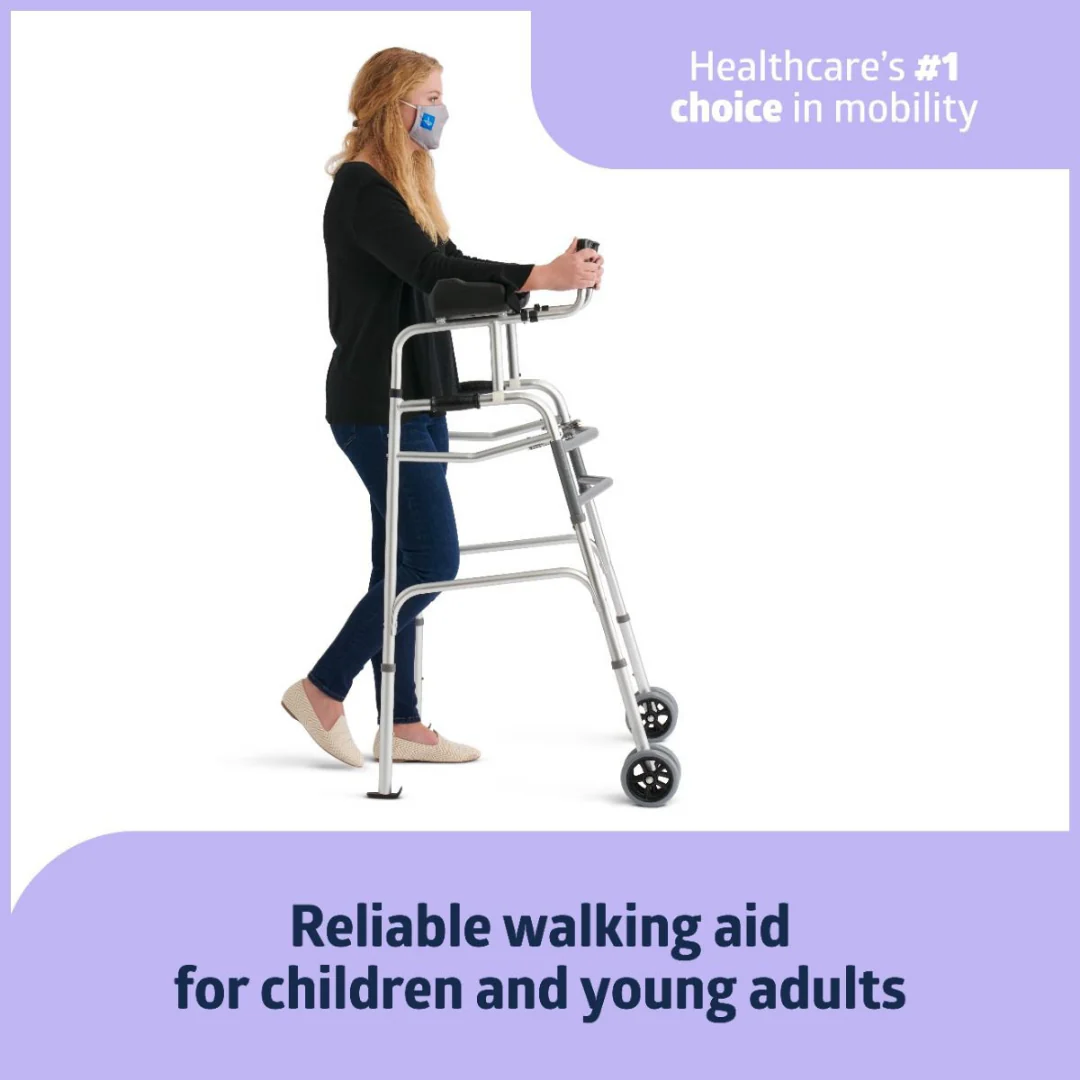 Medline Upright Folding Walker with Wheels - Image 2