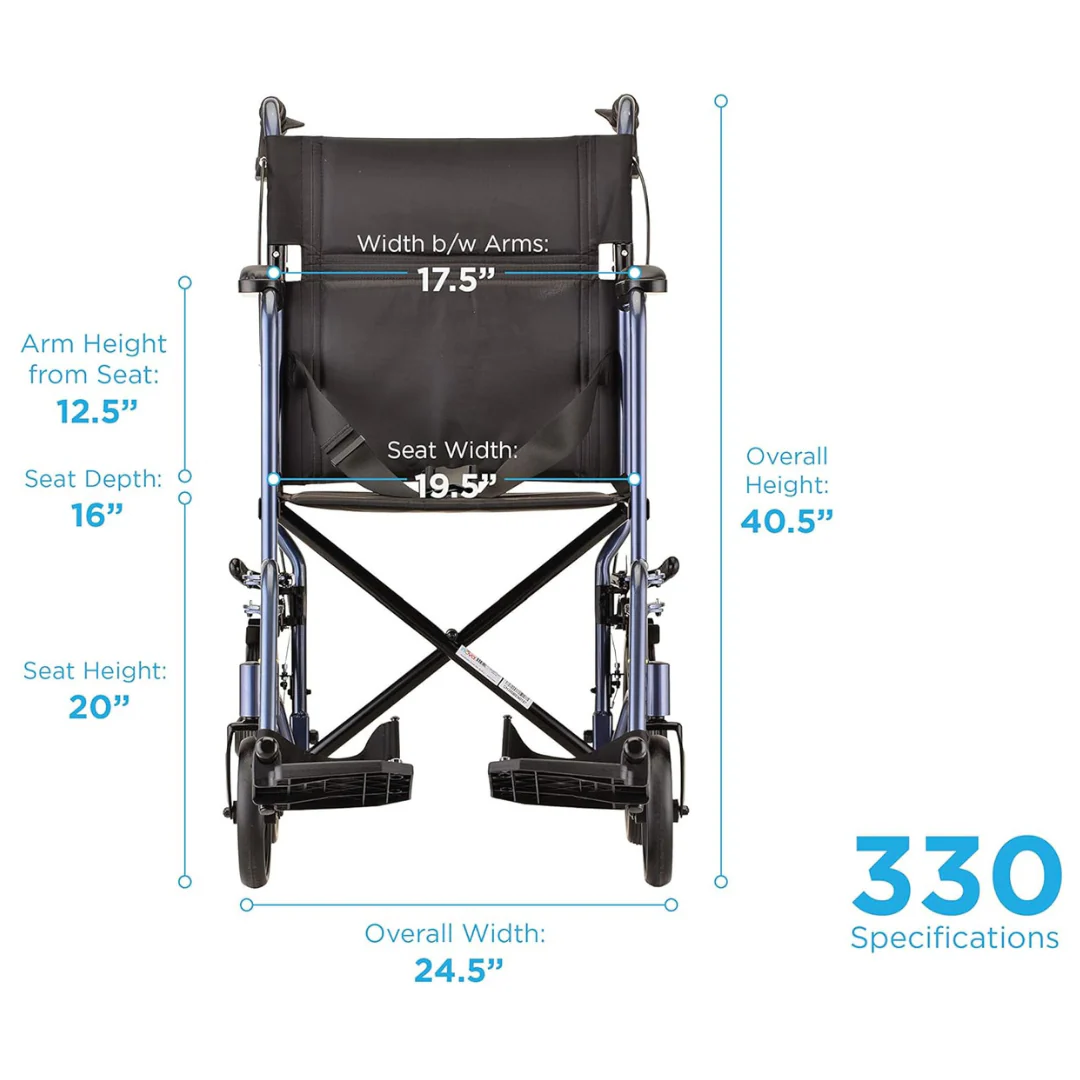 Nova Medical 330 Lightweight Transport Chair with XL Rear Wheels - Image 5