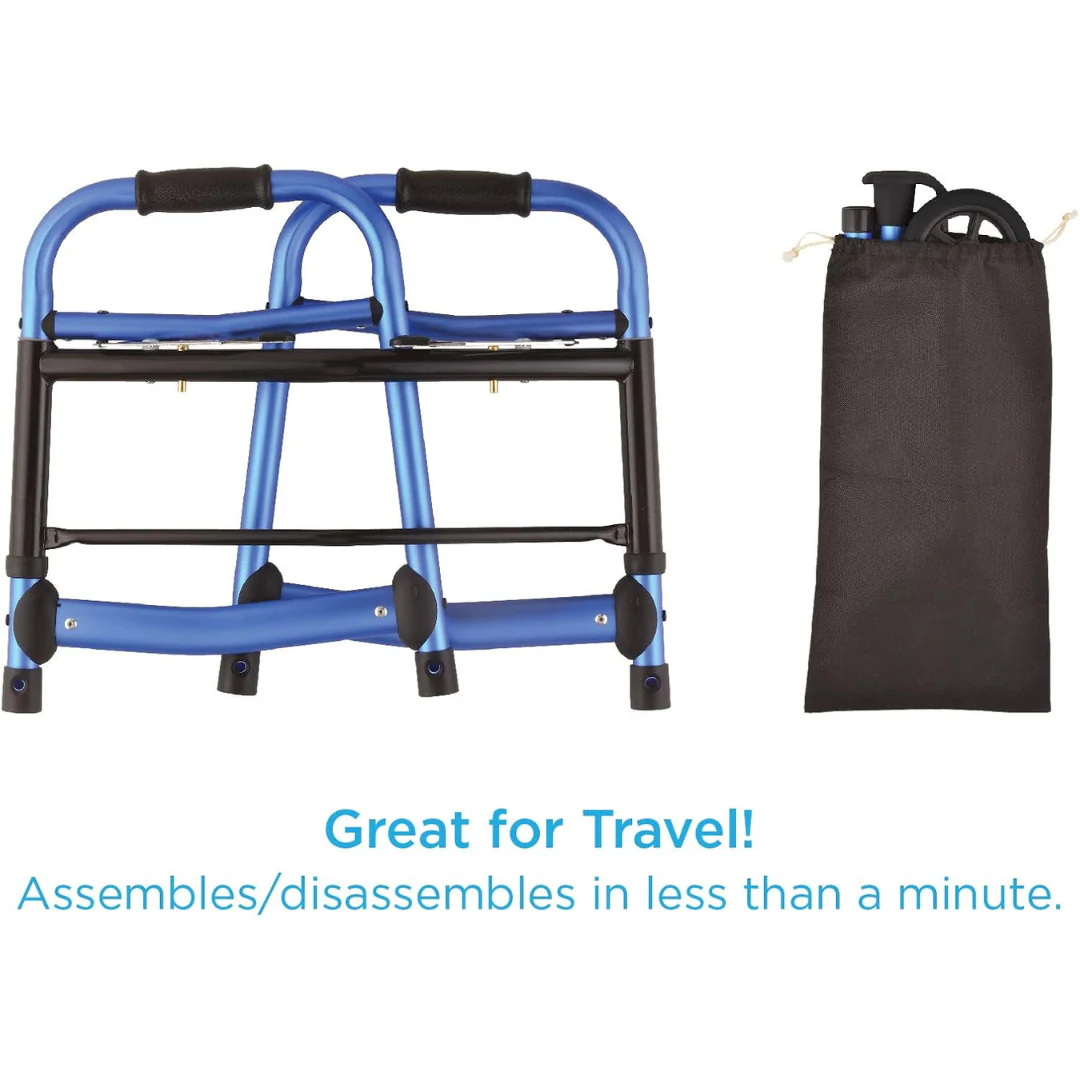 Nova Medical Folding Walker Bundle with 5" Wheels, Walker Skis & Mobility Bag - Image 2