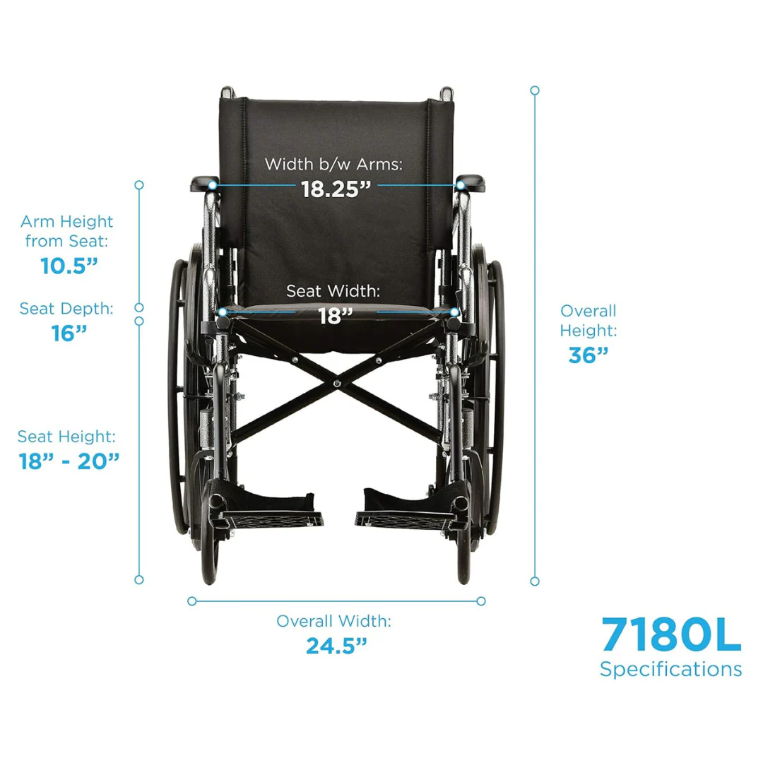 Nova Medical Lightweight Portable Wheelchair with Flip-Back Arms - Open Box - Image 6