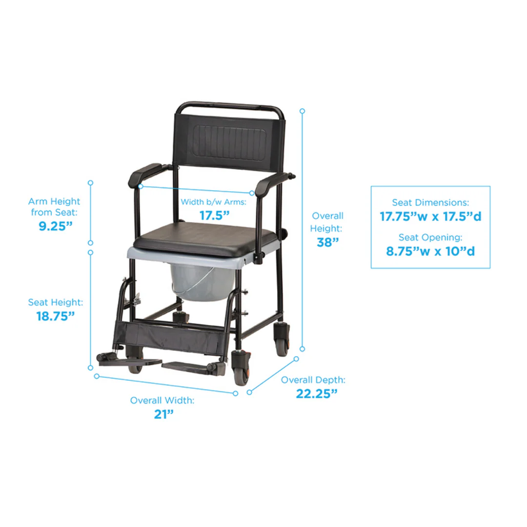 Nova Medical Transport Chair Commode with Removable Padded Seat - Image 3