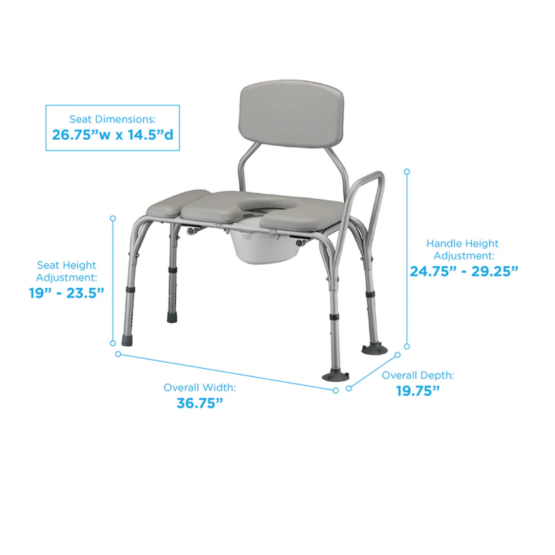 Nova Medical Padded Transfer Bench With Commode With Detachable Back - Image 3