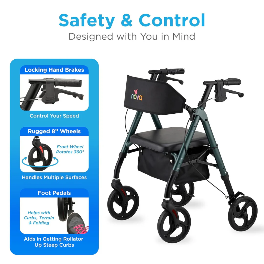Nova Star 8 Petite Foldable Rollator with Wide Backrest - Image 6