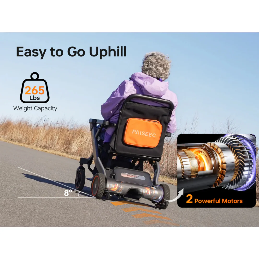 Paiseec W1 2-in-1 Electric Wheelchair - Ultralite 42 lbs - Image 8