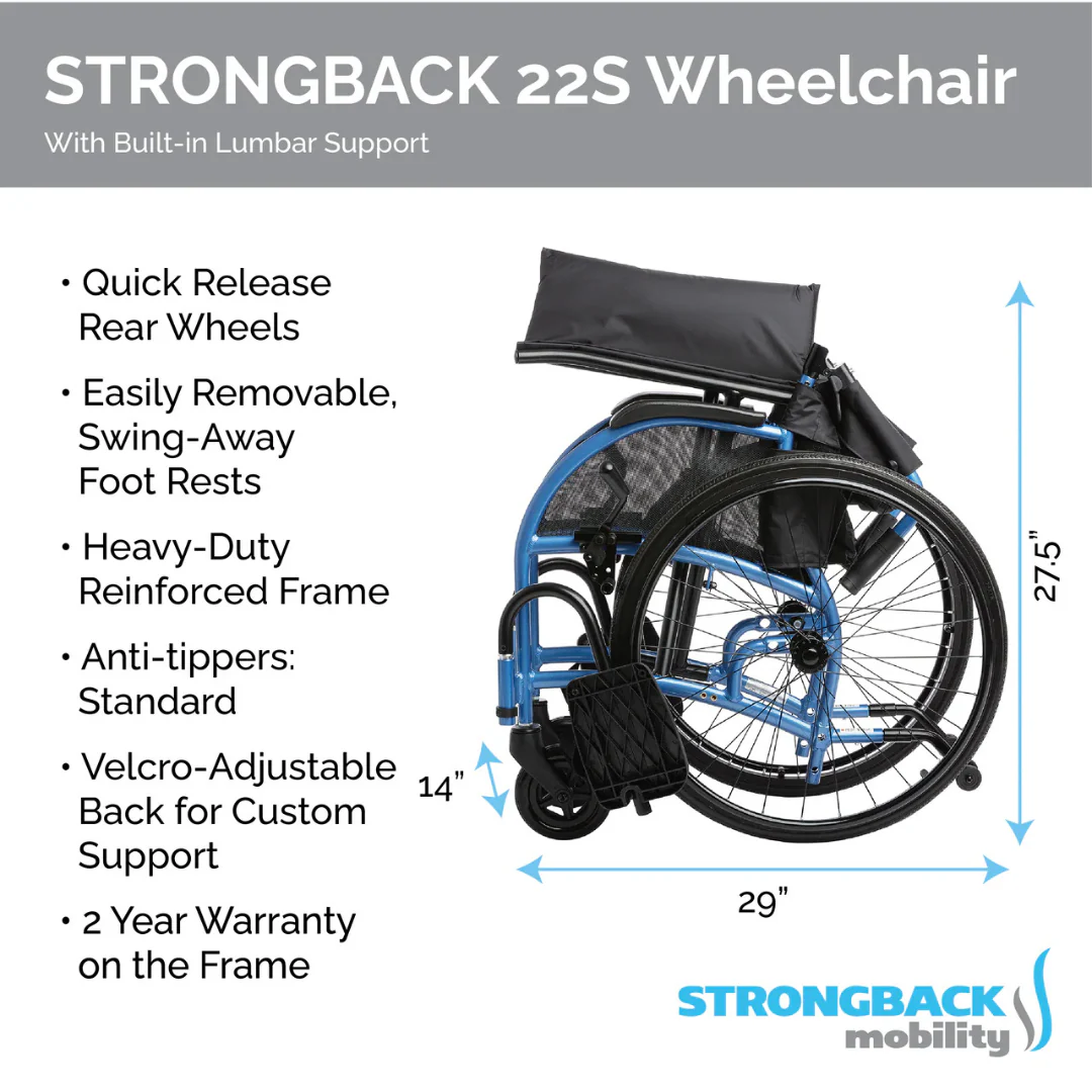 Strongback Mobility Comfort Small 22S Wheelchair - 22" Wheels & 16" Seat - Image 4