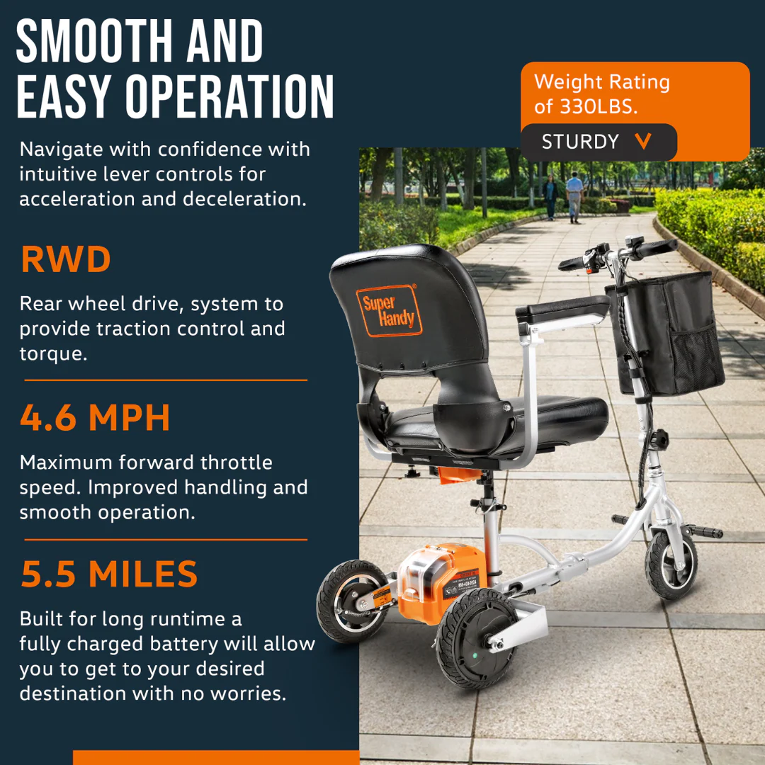SuperHandy Passport Plus Portable Power Mobility Scooter - 11 Mile Range - Image 6